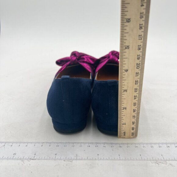 XYD Navy Bowknot Pointed Toe Slip On Low Heels Pumps Soft Suede Party Shoes - Picture 5 of 8